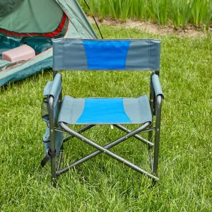 1-Piece Padded Folding Outdoor Chair with Storage Pockets,Lightweight Oversized Directors Chair for Indoor, Outdoor Camping, Picnics and Fishing,Blue,Gray