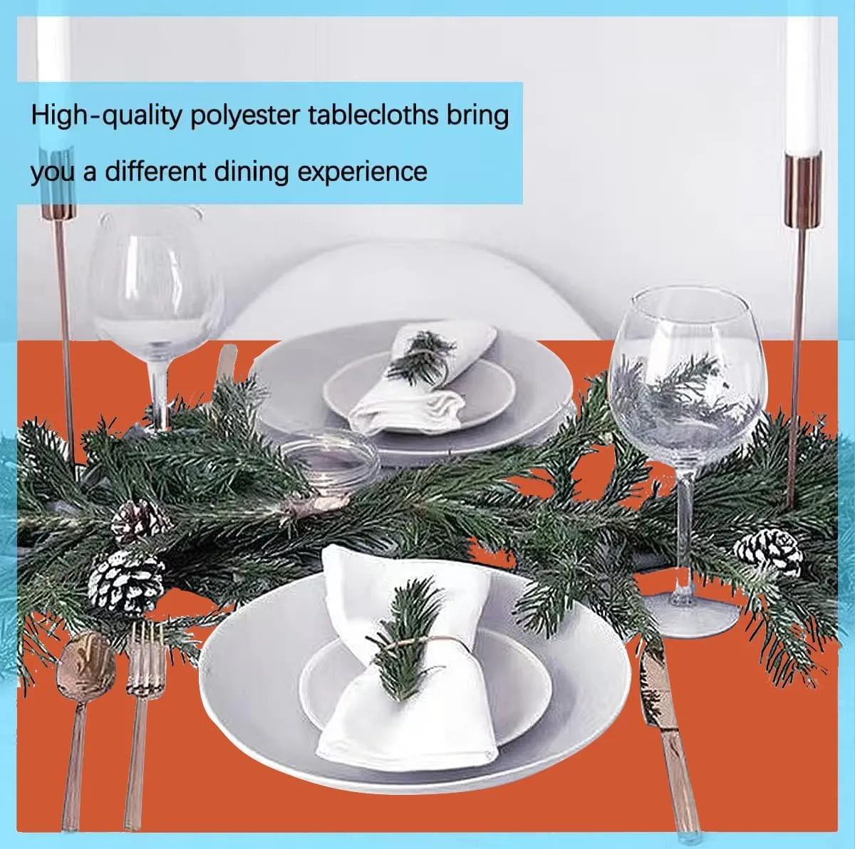 10 Pack Orange Tablecloth 60x102 inch Polyester Fabric Tablecloths for 6 Foot Rectangle Tables Wrinkle Resistant Linen Tablecloth Washable Table Covers for Party Wedding Events and Camping