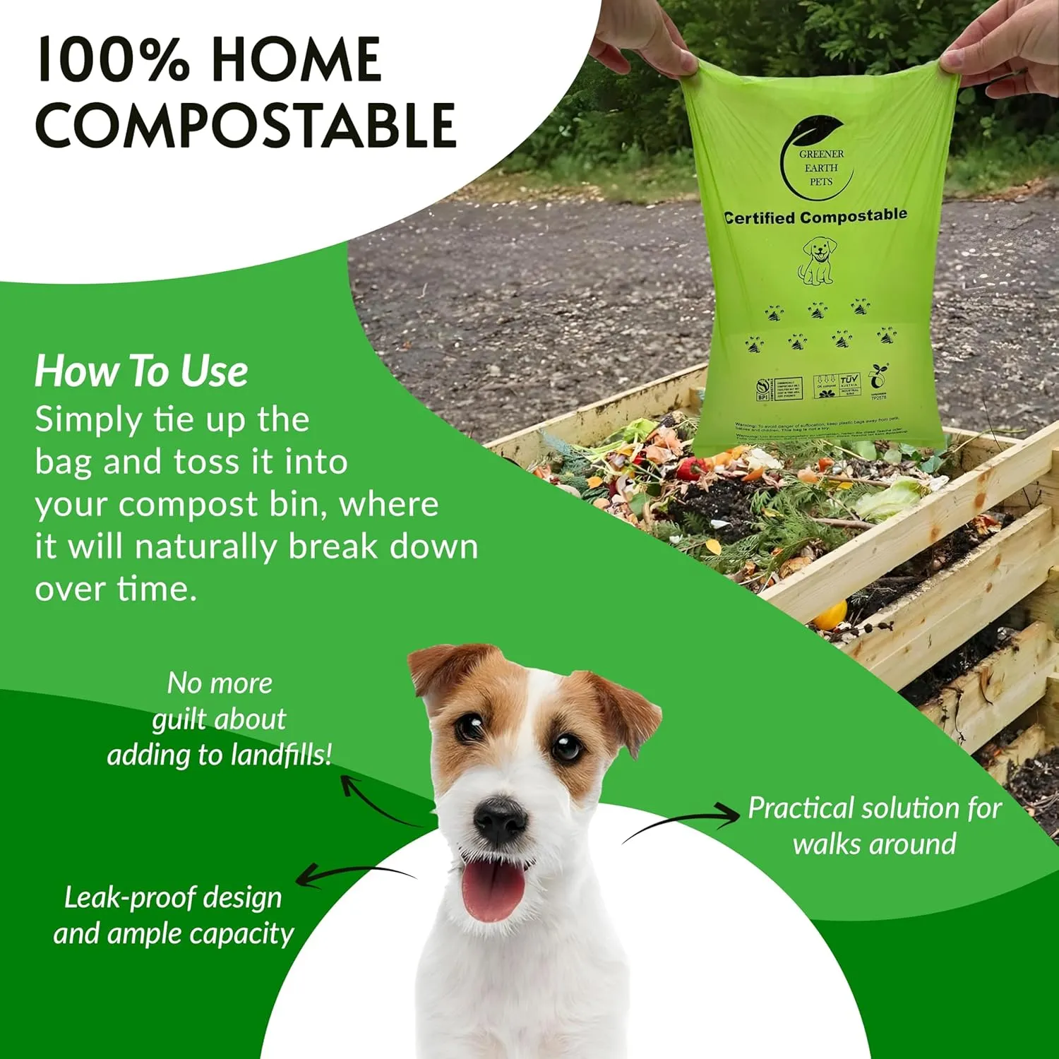 100% Certified Compostable Dog Poop Bags, Plant Based.Biodegradable Waste Bags,Unscented Extra Strong, 240 count. 16 rolls. 13X9".Home compostable, Leak Proof. ASTM D6400 & EN13432 Compliant.