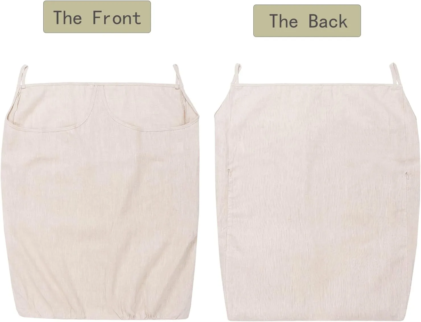 100% Pure Linen Dual Hanging Laundry Bag with 2 Deep Pocket and 2 Side Zipper 20x27in, Over The Door Laundry Hamper Space Saving Hampers for Dirty Clothes Home Travel, Linen