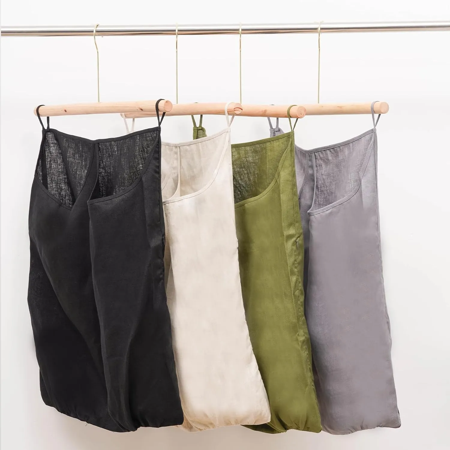 100% Pure Linen Dual Hanging Laundry Bag with 2 Deep Pocket and 2 Side Zipper 20x27in, Over The Door Laundry Hamper Space Saving Hampers for Dirty Clothes Home Travel, Linen