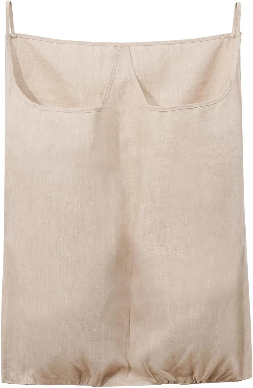 100% Pure Linen Dual Hanging Laundry Bag with 2 Deep Pocket and 2 Side Zipper 20x27in, Over The Door Laundry Hamper Space Saving Hampers for Dirty Clothes Home Travel, Linen