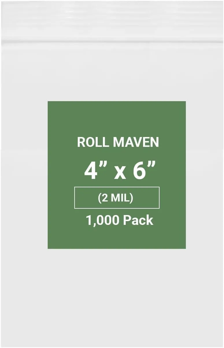 1000 Count 4" x 6" 2 Mil Clear Plastic Resealable Zip Bags, Strong & Durable Poly Baggies with Resealable Zip Top Lock for Travel, Storage, Packaging & Shipping