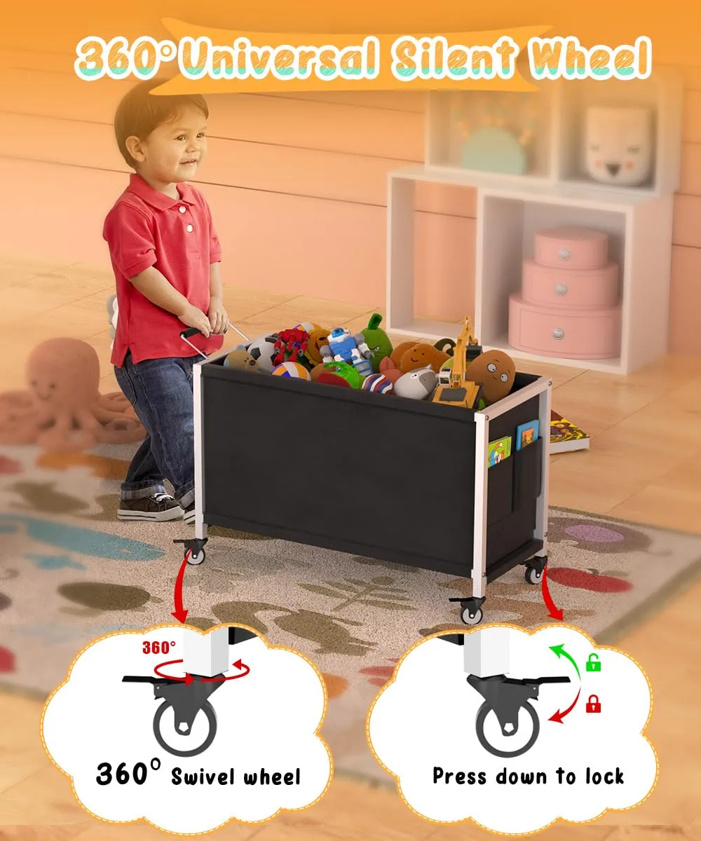 100L Large Kids Toy Box with Wheels, Toy Chest Storage Organizer for Toddlers, Boys, Girls, Toy Storage Bin for Stuffed Animals, PlayRoom, Bedroom, Nursery, Living Room, White