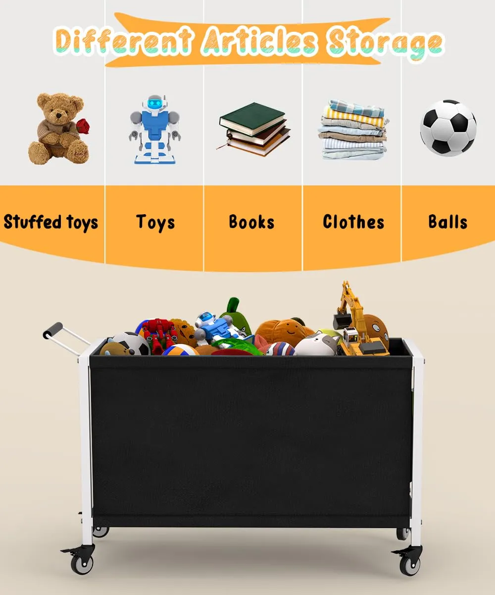 100L Large Kids Toy Box with Wheels, Toy Chest Storage Organizer for Toddlers, Boys, Girls, Toy Storage Bin for Stuffed Animals, PlayRoom, Bedroom, Nursery, Living Room, White