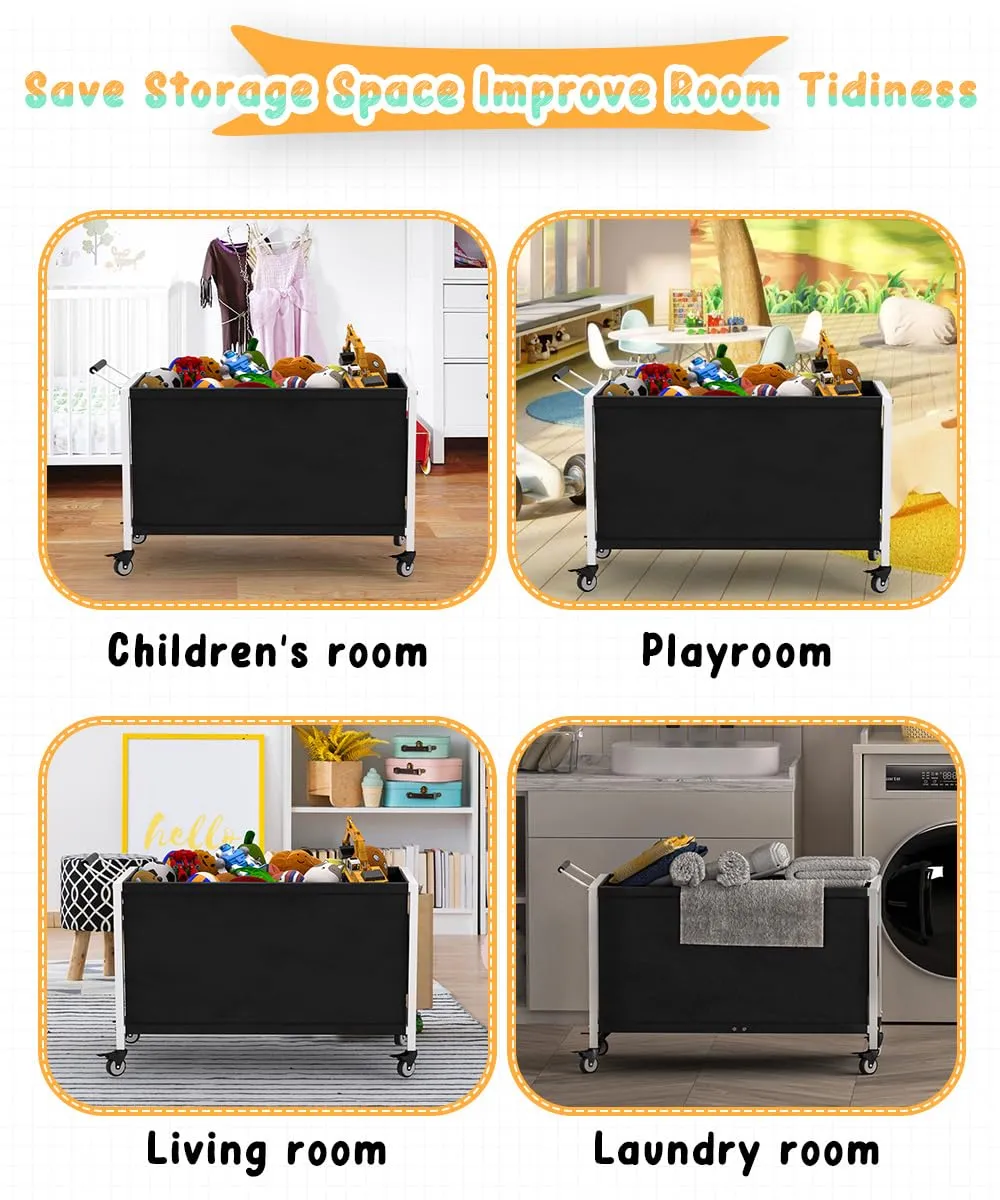 100L Large Kids Toy Box with Wheels, Toy Chest Storage Organizer for Toddlers, Boys, Girls, Toy Storage Bin for Stuffed Animals, PlayRoom, Bedroom, Nursery, Living Room, White