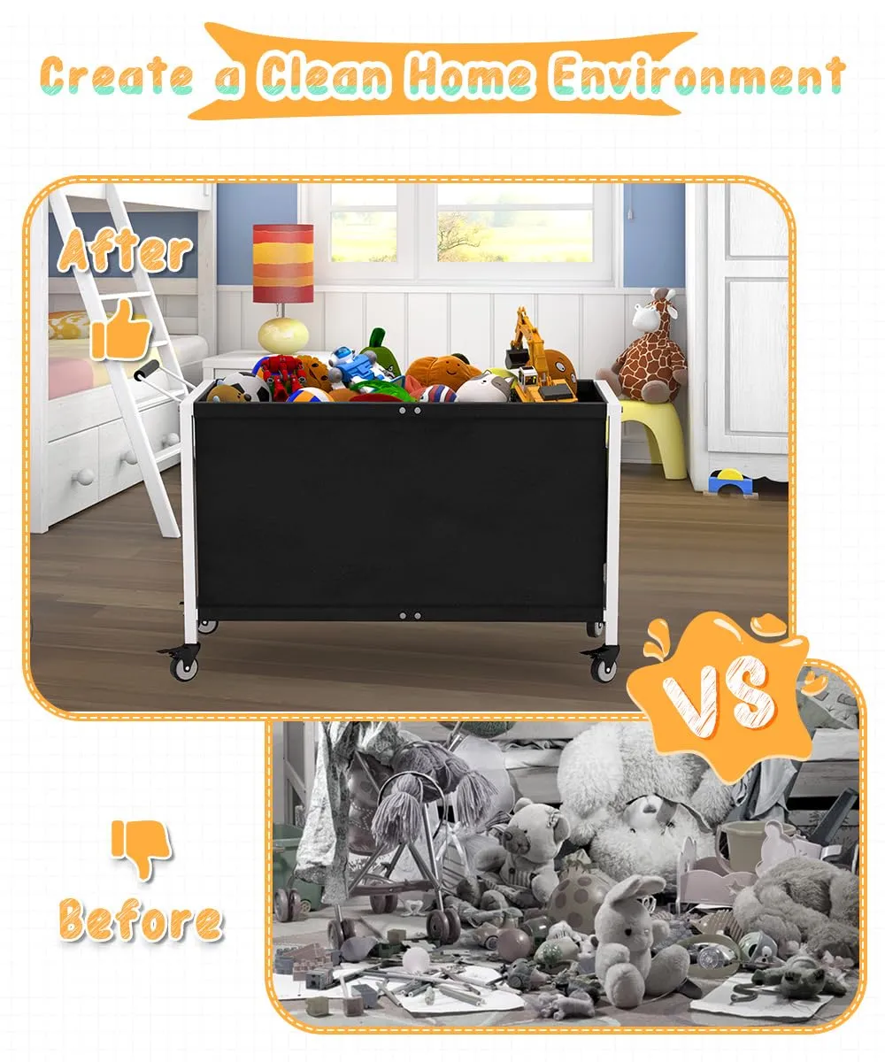 100L Large Kids Toy Box with Wheels, Toy Chest Storage Organizer for Toddlers, Boys, Girls, Toy Storage Bin for Stuffed Animals, PlayRoom, Bedroom, Nursery, Living Room, White