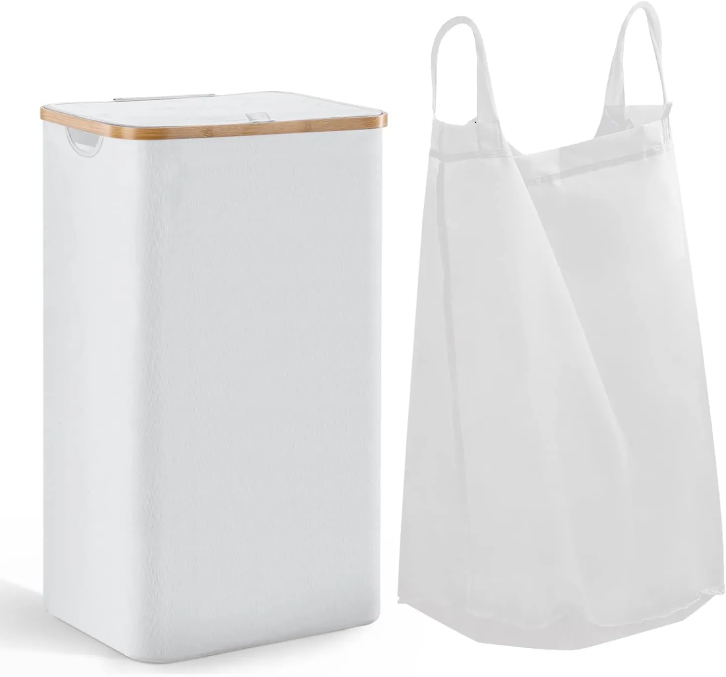 100L Large Laundry Hamper with Lid and Liner Bag, 27.6" Tall Laundry Basket with Handle, Waterproof and Collapsible Cloth Hamper for Bedroom and Bathroom, White