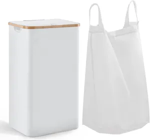 100L Large Laundry Hamper with Lid and Liner Bag, 27.6" Tall Laundry Basket with Handle, Waterproof and Collapsible Cloth Hamper for Bedroom and Bathroom, White