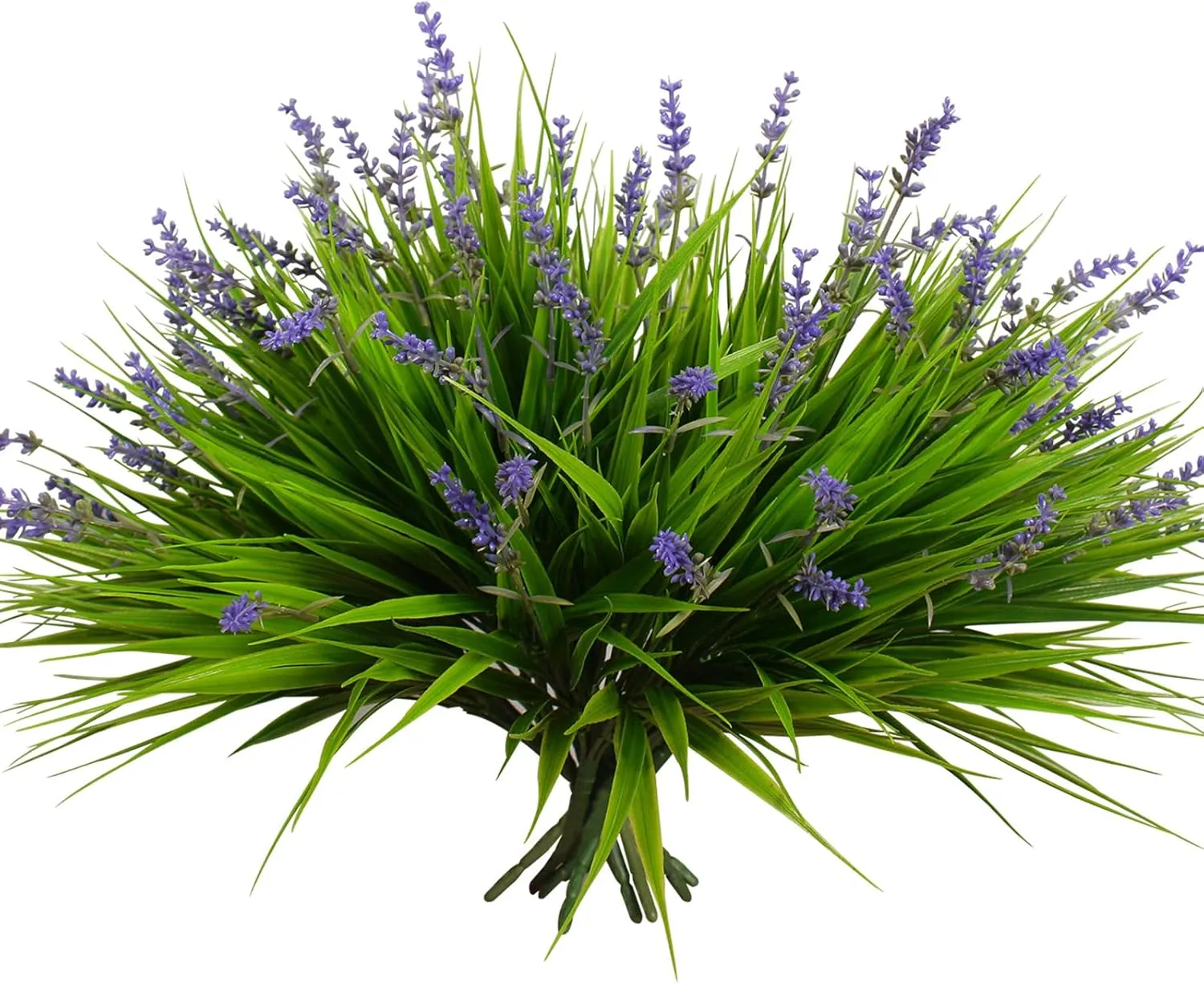 12 Bundles Artificial Plants Outdoor Fake Monkey Grass with Flowers for Pot UV Resistant Plant Decor for Window Garden Patio Hanging Planter Pathway Front Porch (Grass with Flowers)