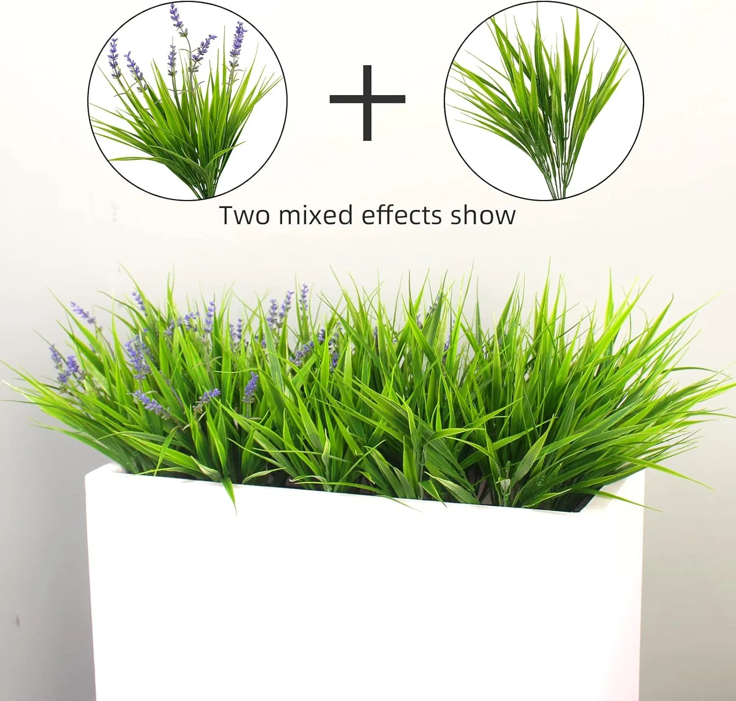 12 Bundles Artificial Plants Outdoor Fake Monkey Grass with Flowers for Pot UV Resistant Plant Decor for Window Garden Patio Hanging Planter Pathway Front Porch (Grass with Flowers)
