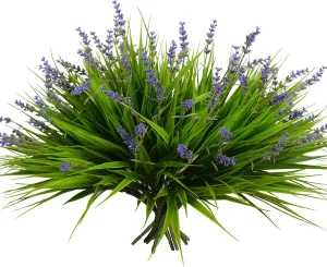12 Bundles Artificial Plants Outdoor Fake Monkey Grass with Flowers for Pot UV Resistant Plant Decor for Window Garden Patio Hanging Planter Pathway Front Porch (Grass with Flowers)