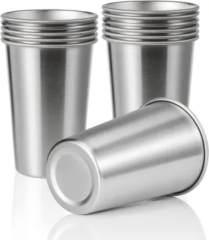 12 Pack 16oz Stainless Steel Pint Cup,Healthy Unbreakable and Stackable,Metal Drinking Glasses