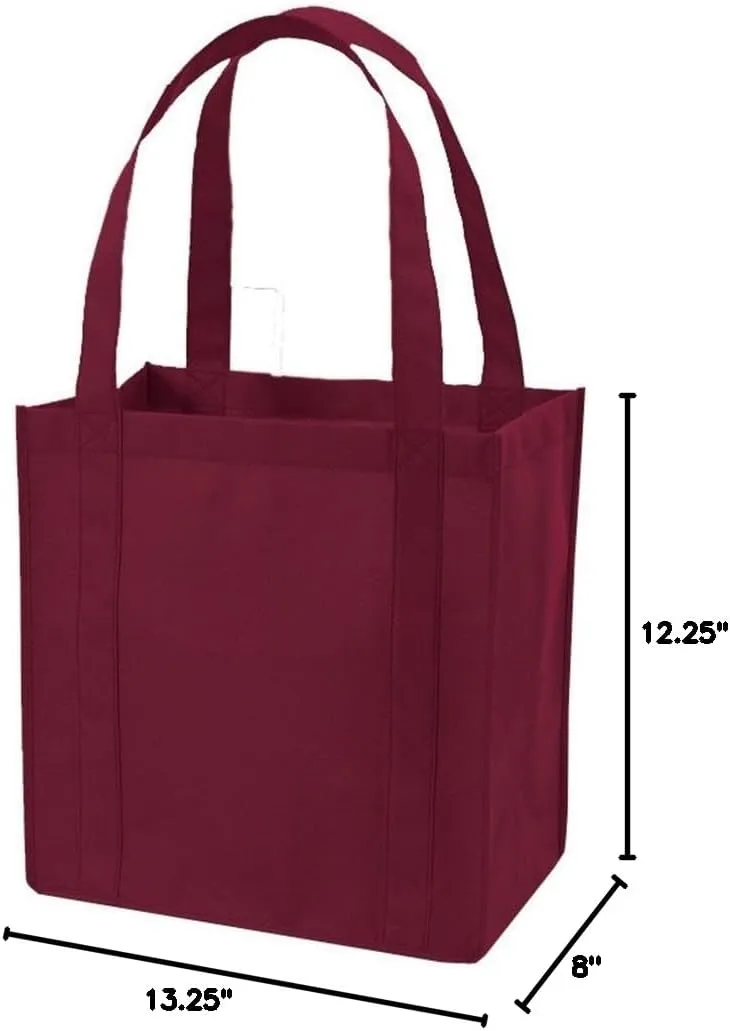 (12 Pack) Set of 12 Reusable Grocery Shopping Tote Bag (Maroon)