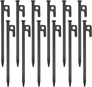 12 Pack Tent Stakes Heavy Duty Metal Tent Pegs for Camping Steel Tent Stakes 8 inch Unbreakable and Inflexible