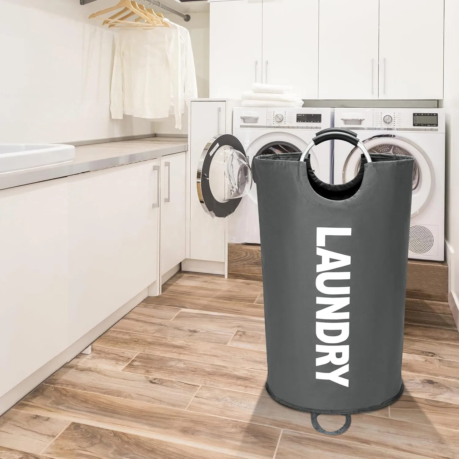 125L X-Large Laundry Basket, Freestanding Tall Clothes Hamper, Collapsible Laundry Bag, Waterproof with Foam Protected Aluminum Handles for College Dorm, Family,Dark Grey