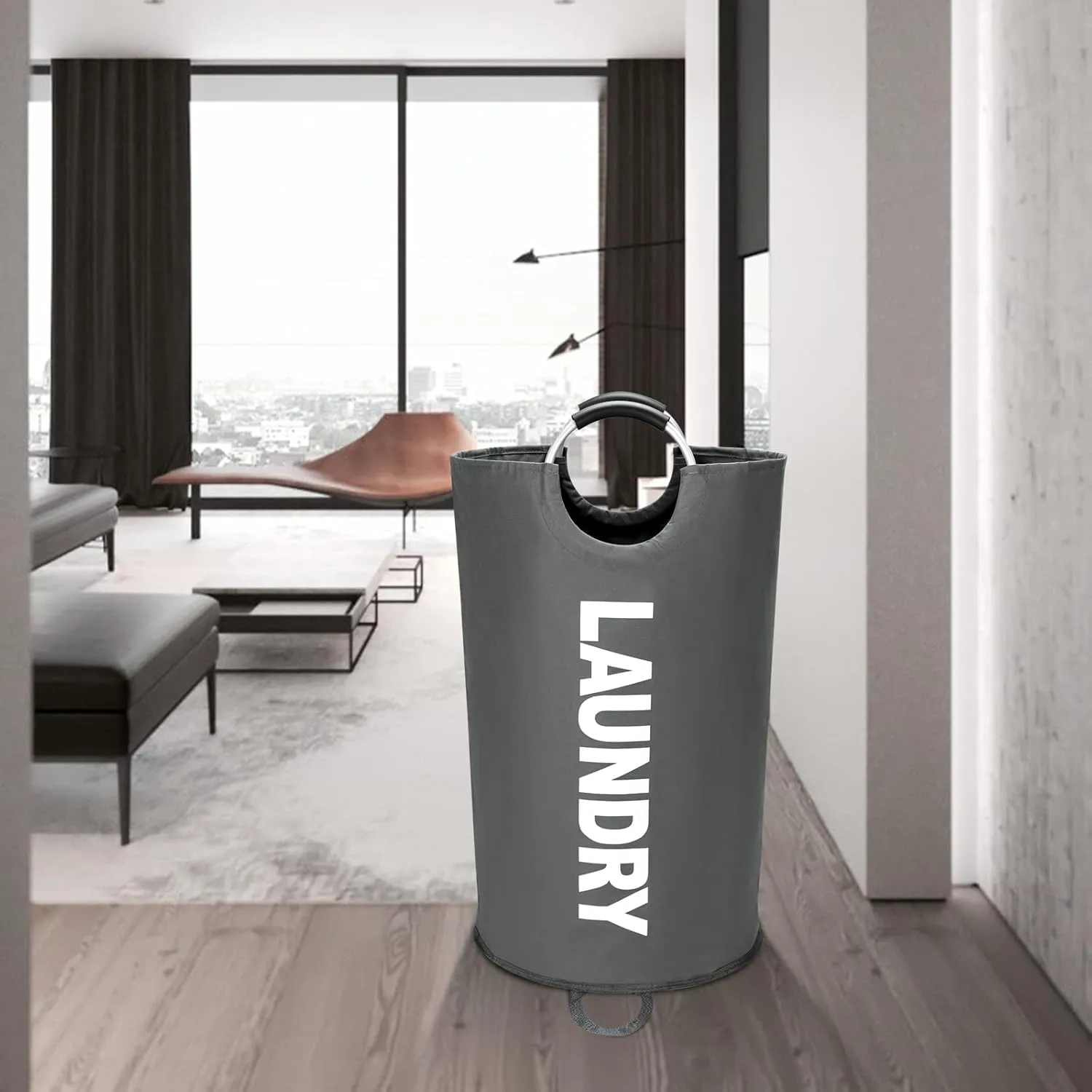 125L X-Large Laundry Basket, Freestanding Tall Clothes Hamper, Collapsible Laundry Bag, Waterproof with Foam Protected Aluminum Handles for College Dorm, Family,Dark Grey