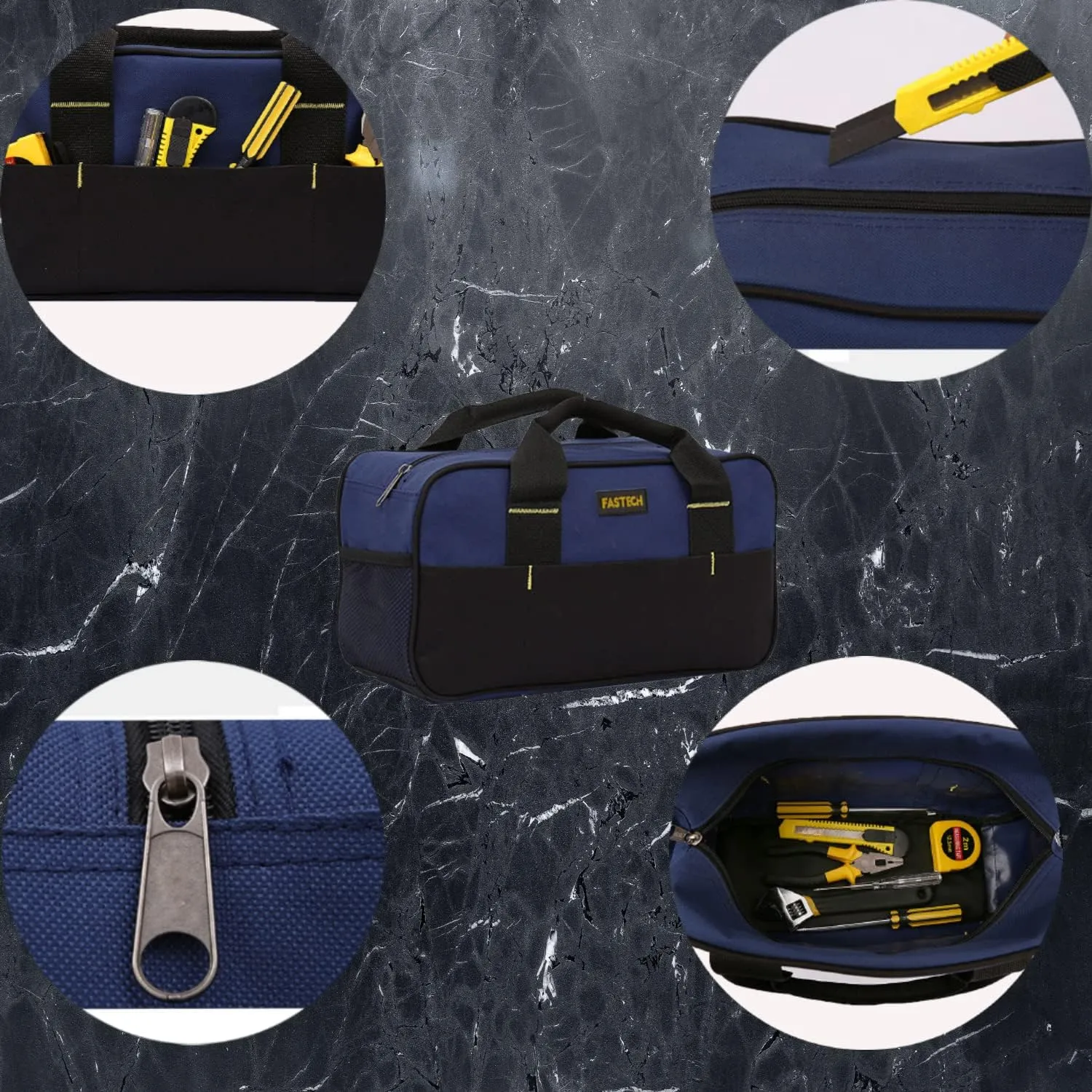 14 Inch Small Tool Tote Bag, Wide Mouth Tool Tote Bag, Waterproof Tool Organizer Bag, Multi-Pockets Wide Mouth Tool Tote For Man/Woman (Blue)