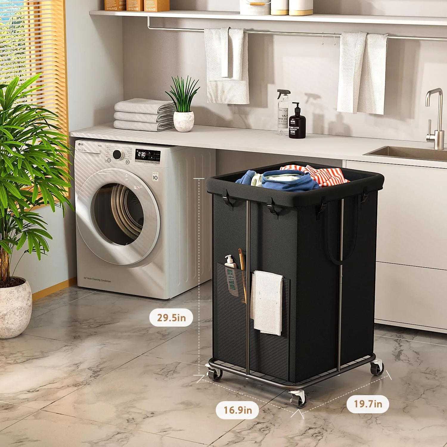 150L Large Laundry Basket with Wheels, Rolling Laundry Hamper with Removable Laundry Bag & Metal Frame, Oxford Fabric Dirty Clothes Hampers for Bedroom, Laundry Room, Bathroom, Dorm(Black)