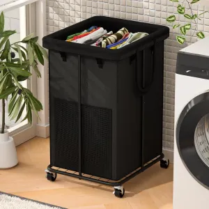 150L Large Laundry Hampers Basket with Removable Washing Bag, Oxford Fabric Laundry Hamper Clothes Hampers, Metal Frame Design with Wheels, Suitable for Bedroom, Laundry Room (Black with Bag)