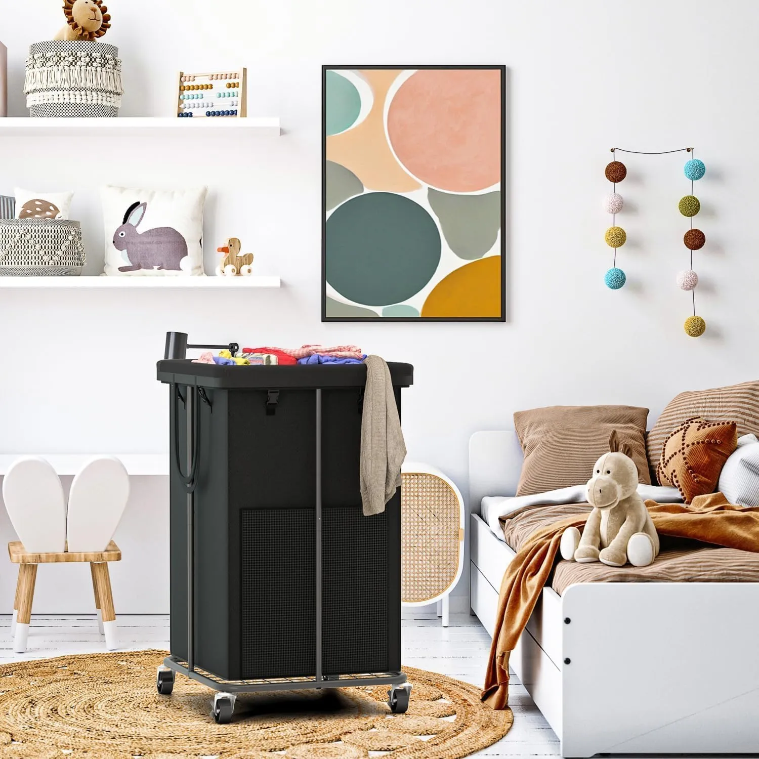 150L Large Laundry Hampers Basket with Removable Washing Bag, Oxford Fabric Laundry Hamper Clothes Hampers, Metal Frame Design with Wheels, Suitable for Bedroom, Laundry Room (Black with Bag)