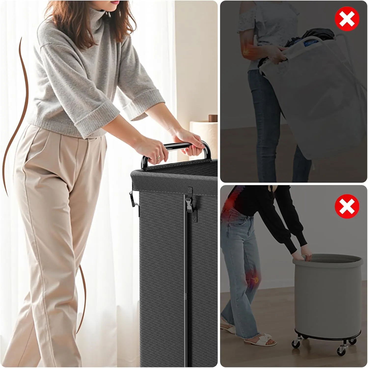 150L Rolling Laundry Hampers on Wheels, 3 Section Laundry Basket with wheels with Side Bag for Dirty Clothes, Dorm Room Organization