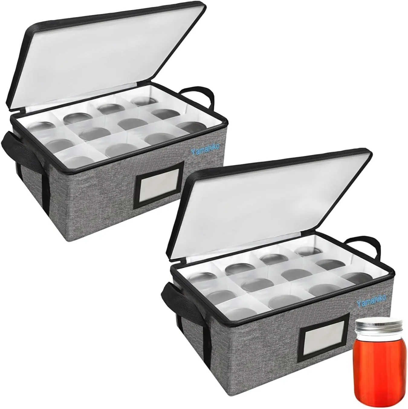 16 oz Mason Jar Storage Organizer, Canning Jar Storage Box Organizer Bag Bins Crates Caddy Case for Pints Foldable Mason Jar Storage Box Holder Carrier with Dividers and Label, 2 PACK