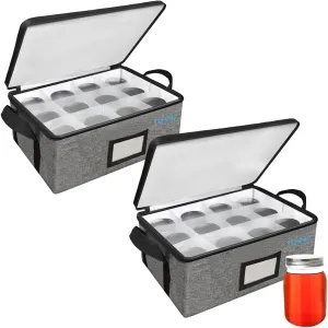 16 oz Mason Jar Storage Organizer, Canning Jar Storage Box Organizer Bag Bins Crates Caddy Case for Pints Foldable Mason Jar Storage Box Holder Carrier with Dividers and Label, 2 PACK