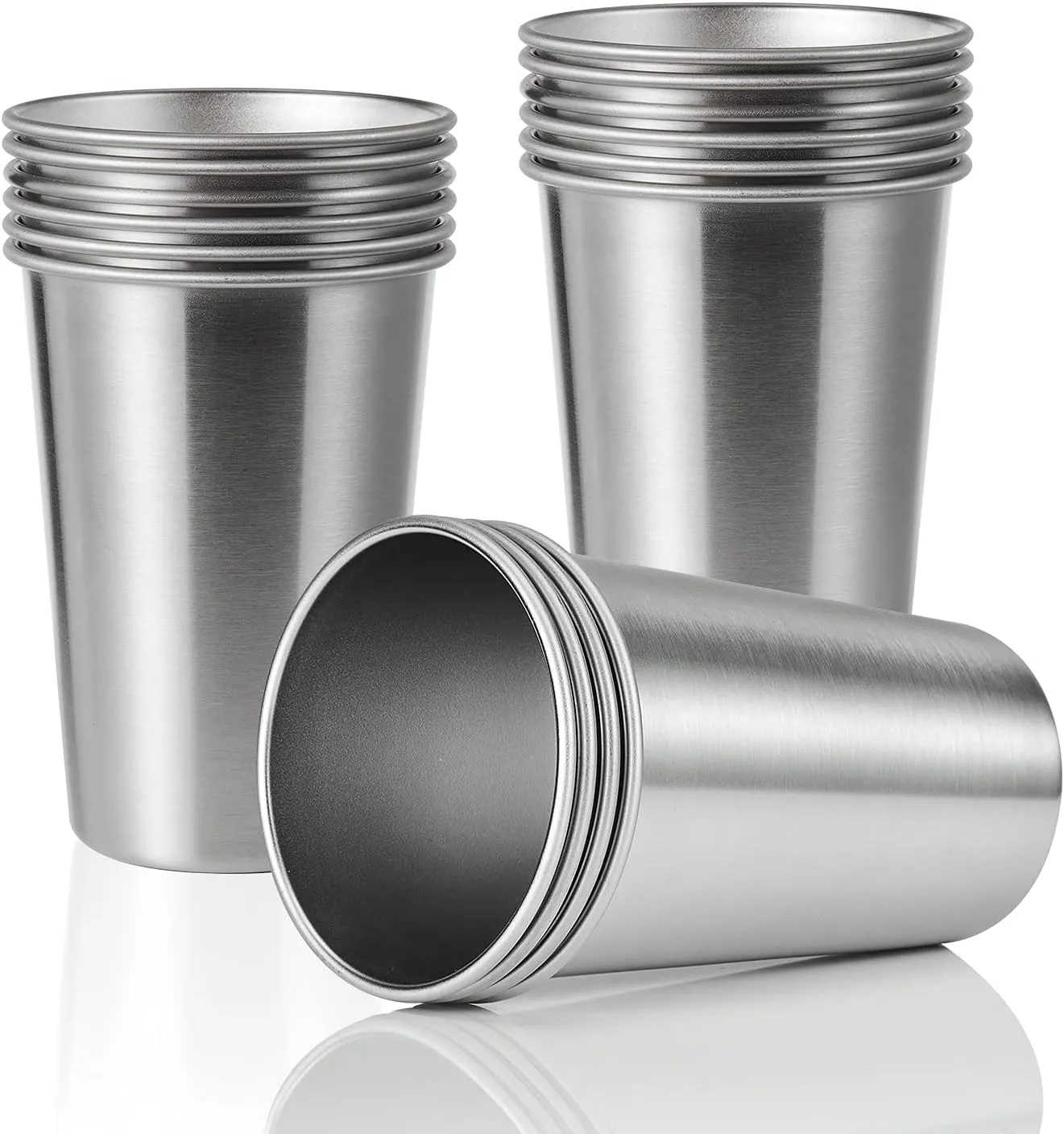 16 Pack 16oz Stainless Steel Pint Cup,Healthy Unbreakable and Stackable,Metal Drinking Glasses