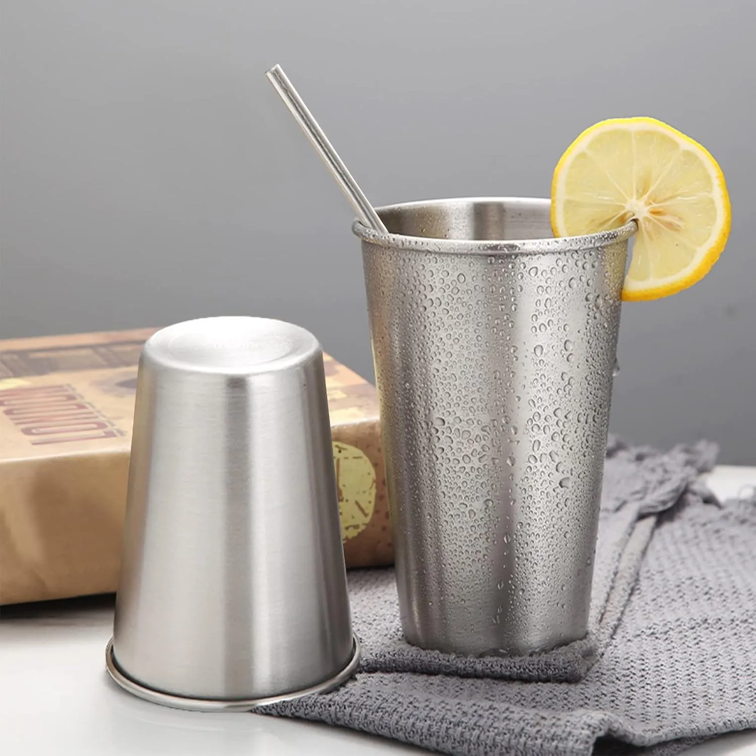16 Pack 16oz Stainless Steel Pint Cup,Healthy Unbreakable and Stackable,Metal Drinking Glasses