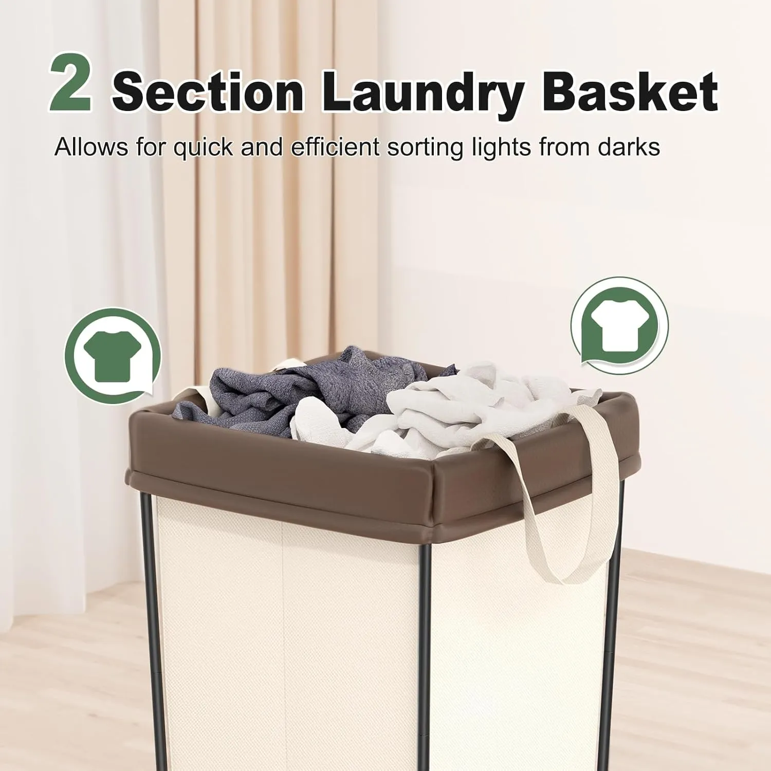 160L Laundry Hamper with Wheels, 2 Section Large Rolling Laundry Basket Bag with Wheels, Clothes Hamper Cart for Laundry, Bedroom, Bathroom and Dorm