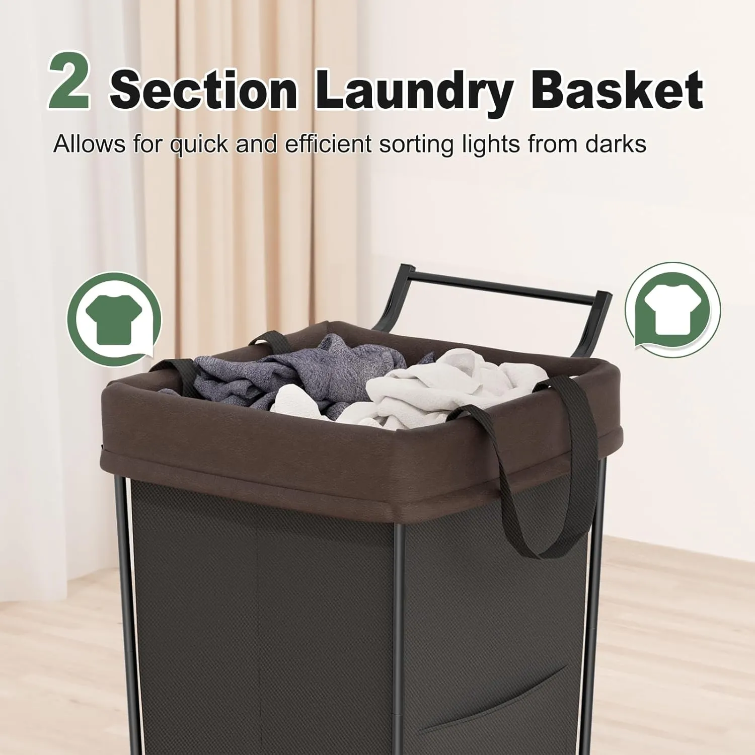 160L Laundry Hamper with Wheels and Handle, 2 Section Large Rolling Laundry Basket Bag with Wheels, Clothes Hamper Cart for Laundry, Bedroom, Bathroom and Dorm
