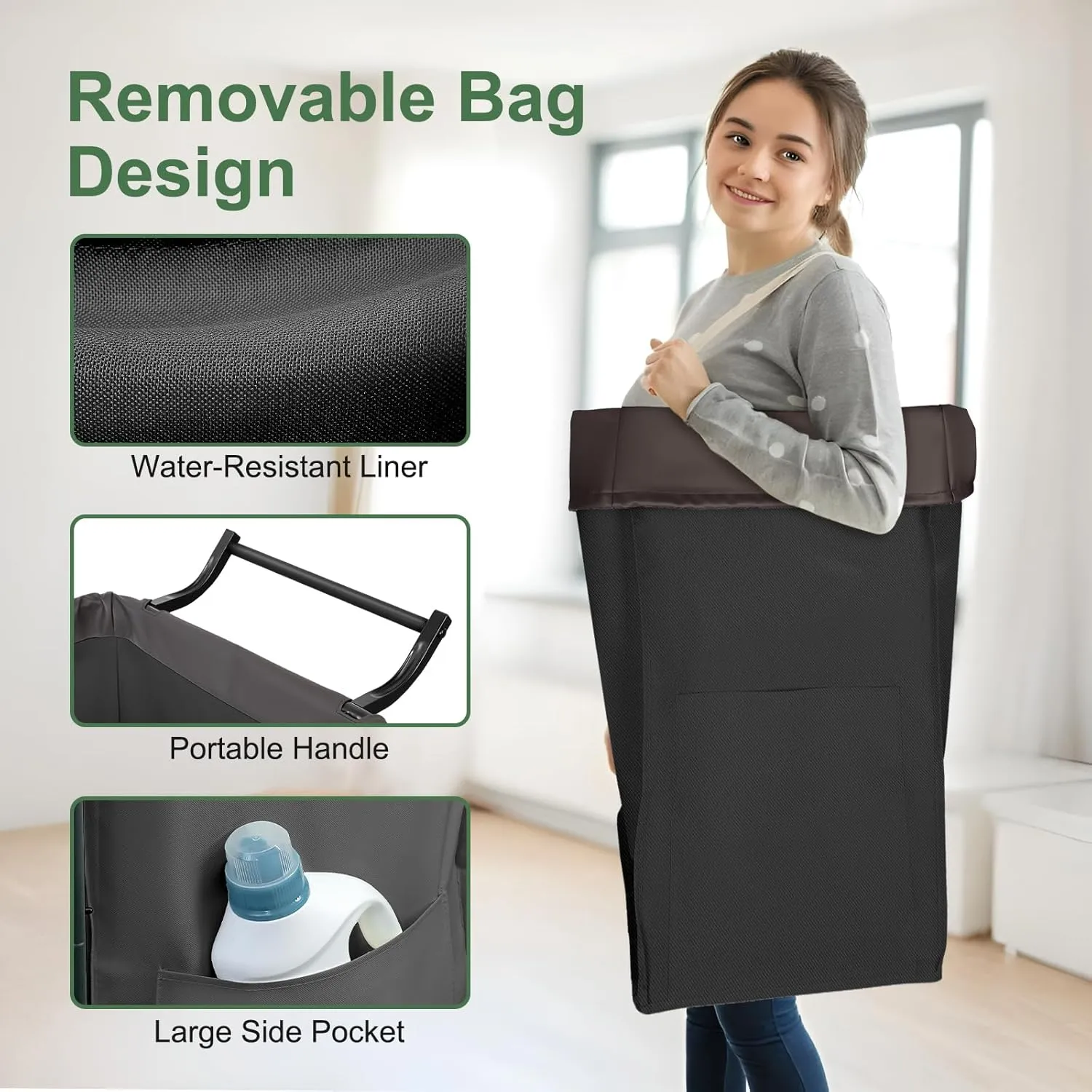 160L Laundry Hamper with Wheels and Handle, 2 Section Large Rolling Laundry Basket Bag with Wheels, Clothes Hamper Cart for Laundry, Bedroom, Bathroom and Dorm