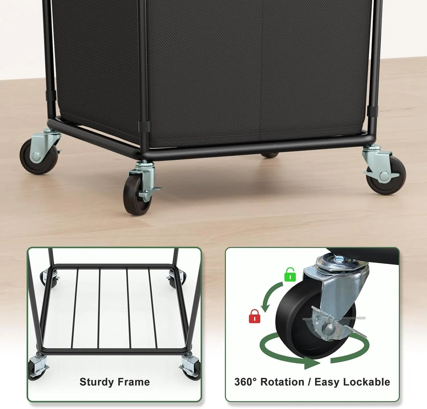 160L Laundry Hamper with Wheels and Handle, 2 Section Large Rolling Laundry Basket Bag with Wheels, Clothes Hamper Cart for Laundry, Bedroom, Bathroom and Dorm