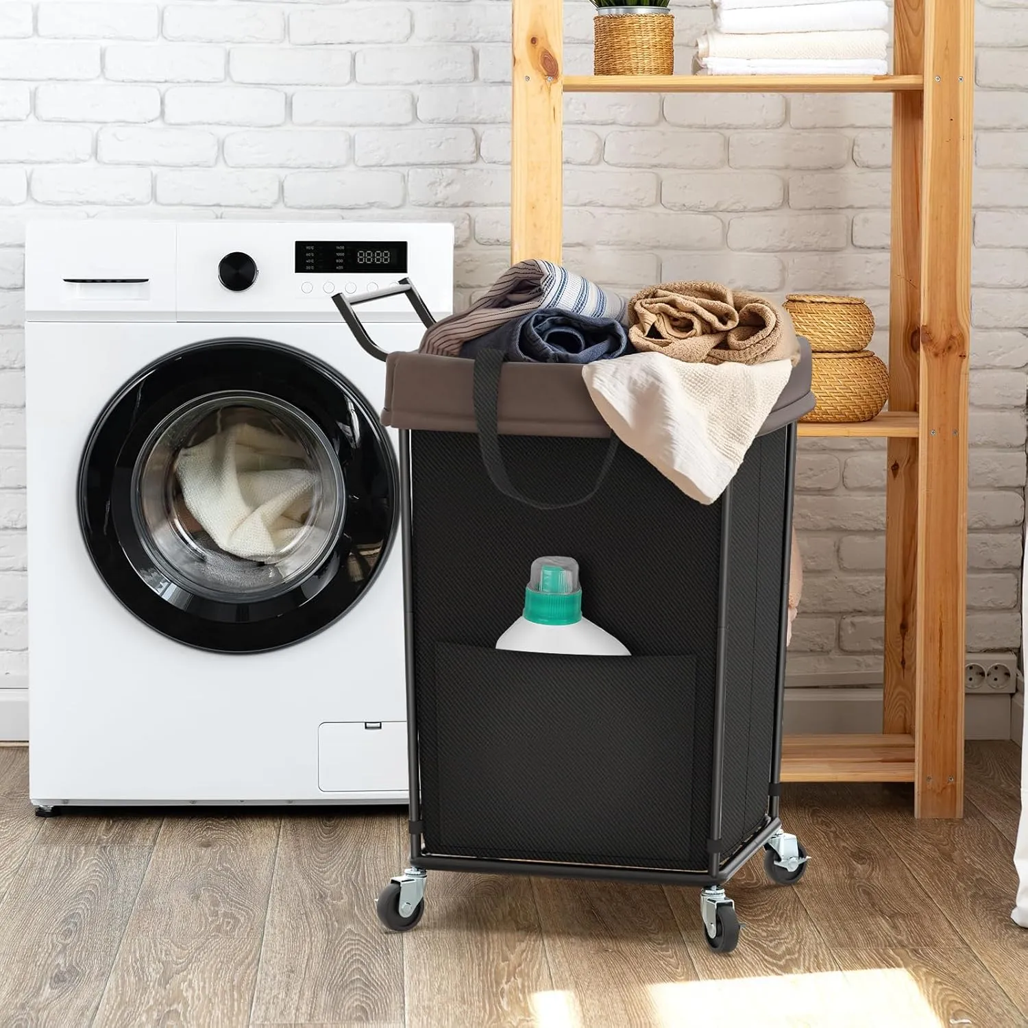 160L Laundry Hamper with Wheels and Handle, 2 Section Large Rolling Laundry Basket Bag with Wheels, Clothes Hamper Cart for Laundry, Bedroom, Bathroom and Dorm