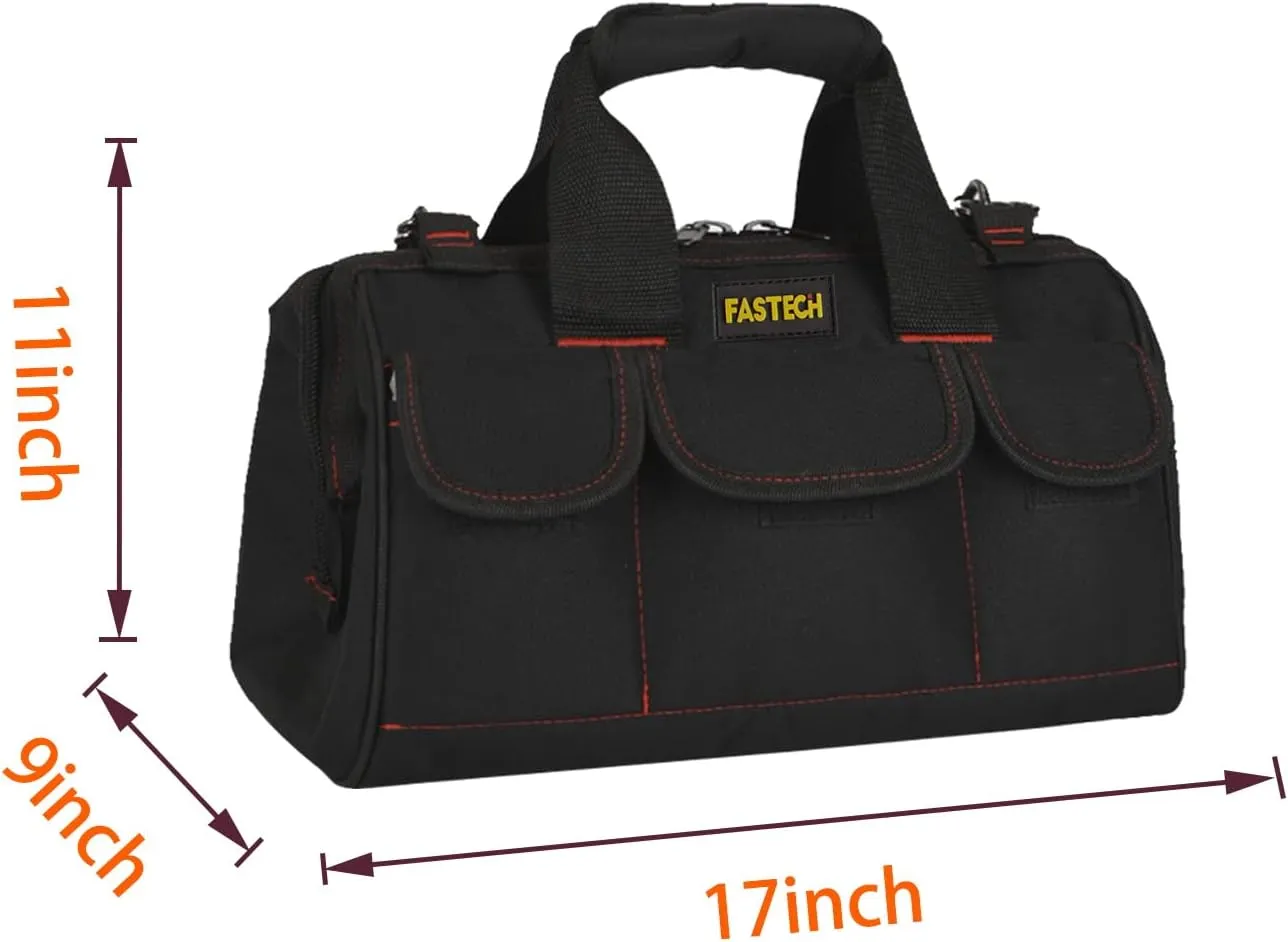 17-inch Heavy Duty Tote Bag With Wide Mouth For Tool Storage, Carrier and Organizer,Tools Bag for Men, Wide Mouth Tool Bag With Inside Pockets (17 Inch)
