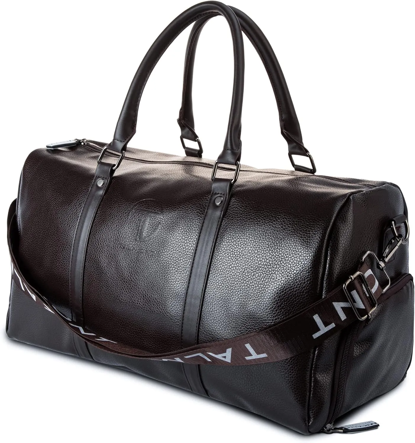 17.7 inch Men's Duffle Leather Bag with Shoe Compartment for Sports Travel - Gym Carry-on Luggage with Adjustable Shoulder Strap, Weekender Travel Overnight Bag for Men (Brown)