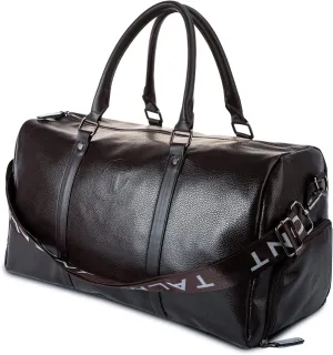 17.7 inch Men's Duffle Leather Bag with Shoe Compartment for Sports Travel - Gym Carry-on Luggage with Adjustable Shoulder Strap, Weekender Travel Overnight Bag for Men (Brown)
