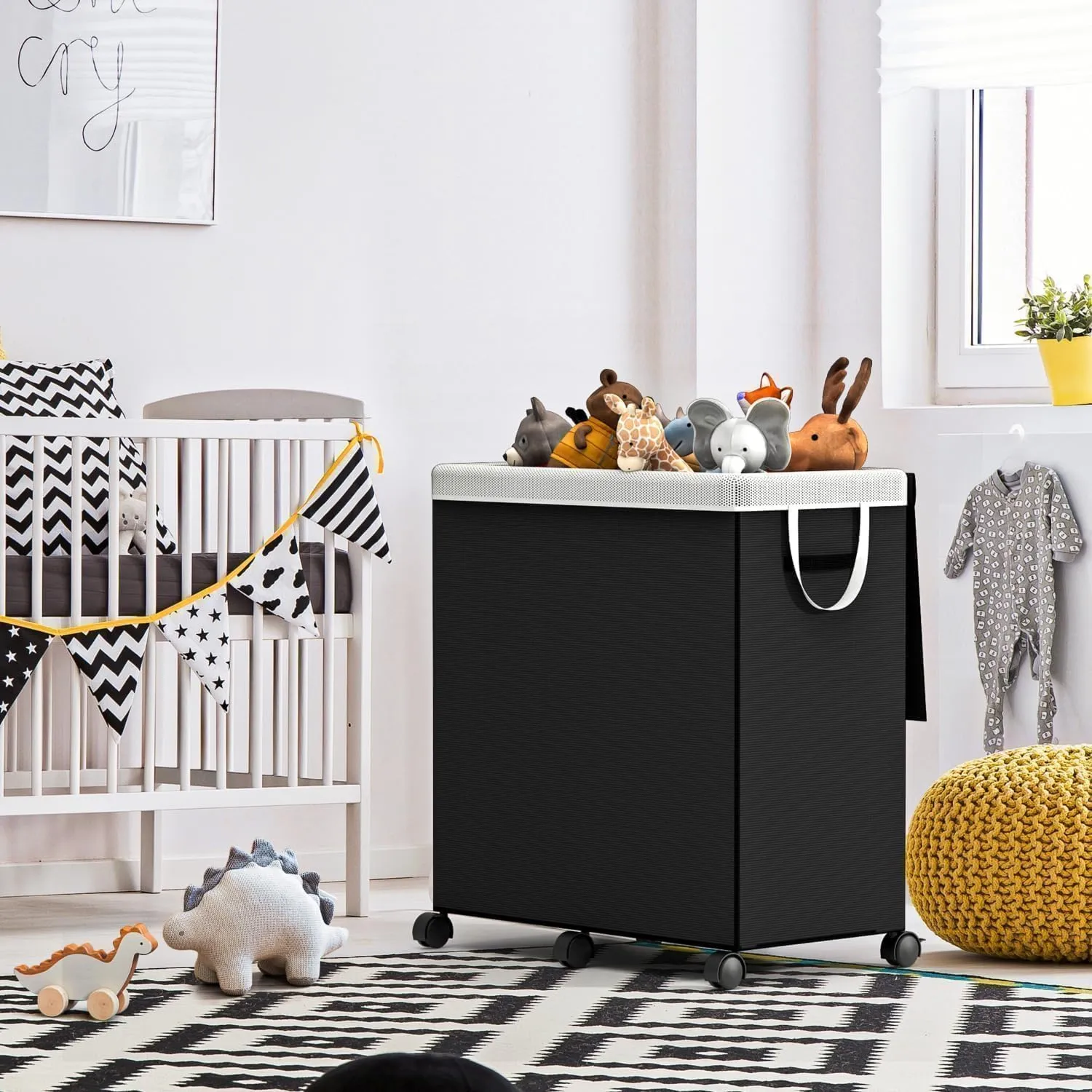 180L Large Laundry Hamper 2 Compartment with Laundry Washing Bag, Laundry Basket with Lid, Metal Frame and Removable Bag Design with Wheels, Suitable for Bathroom, Dorm Room, Laundry Room
