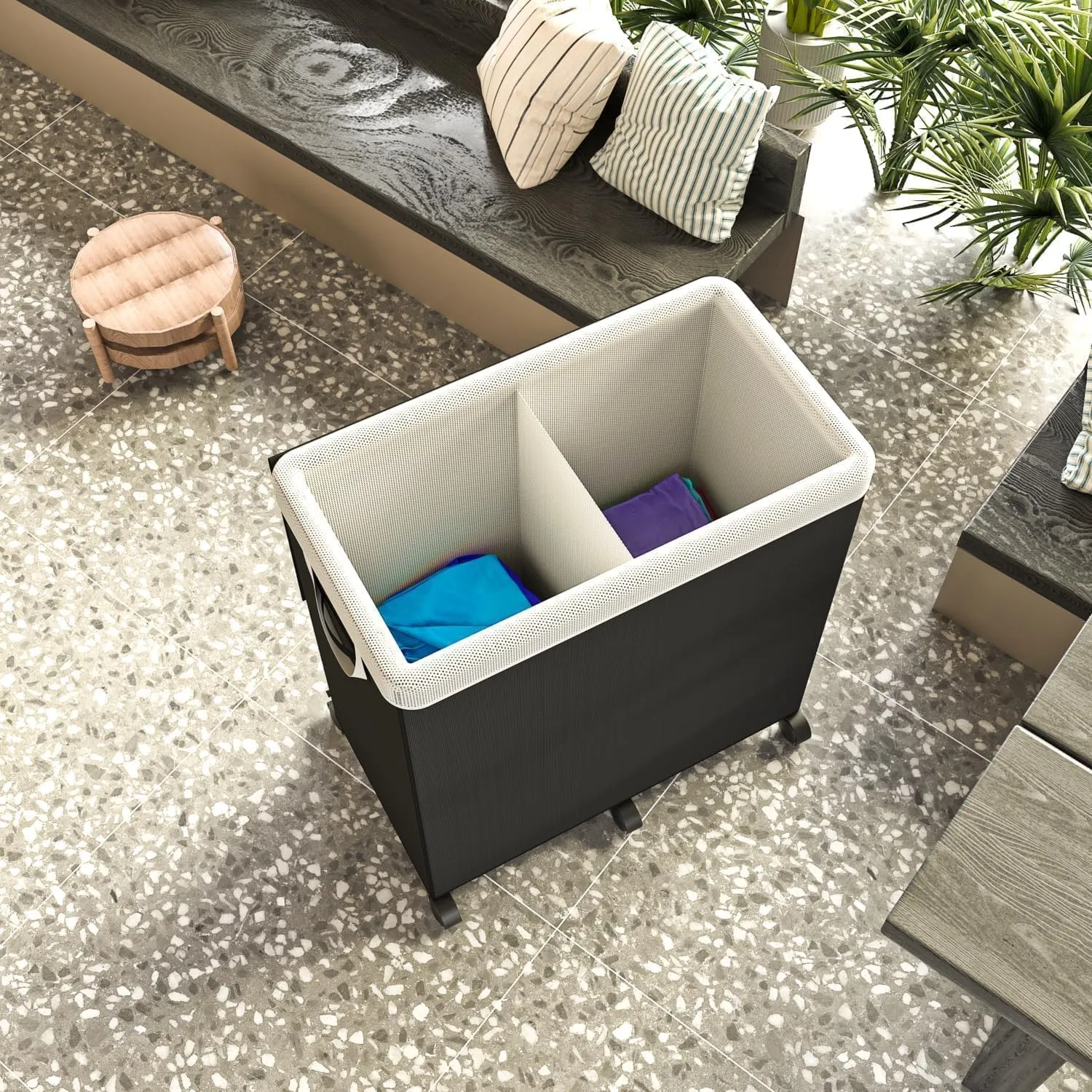 180L Large Laundry Hamper 2 Compartment with Laundry Washing Bag, Laundry Basket with Lid, Metal Frame and Removable Bag Design with Wheels, Suitable for Bathroom, Dorm Room, Laundry Room