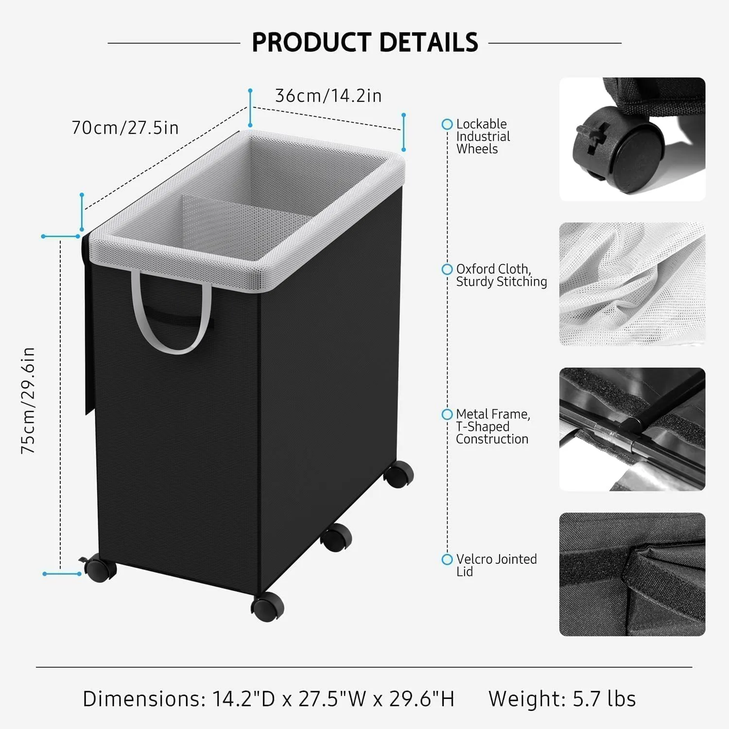 180L Large Laundry Hamper 2 Compartment with Laundry Washing Bag, Laundry Basket with Lid, Metal Frame and Removable Bag Design with Wheels, Suitable for Bathroom, Dorm Room, Laundry Room