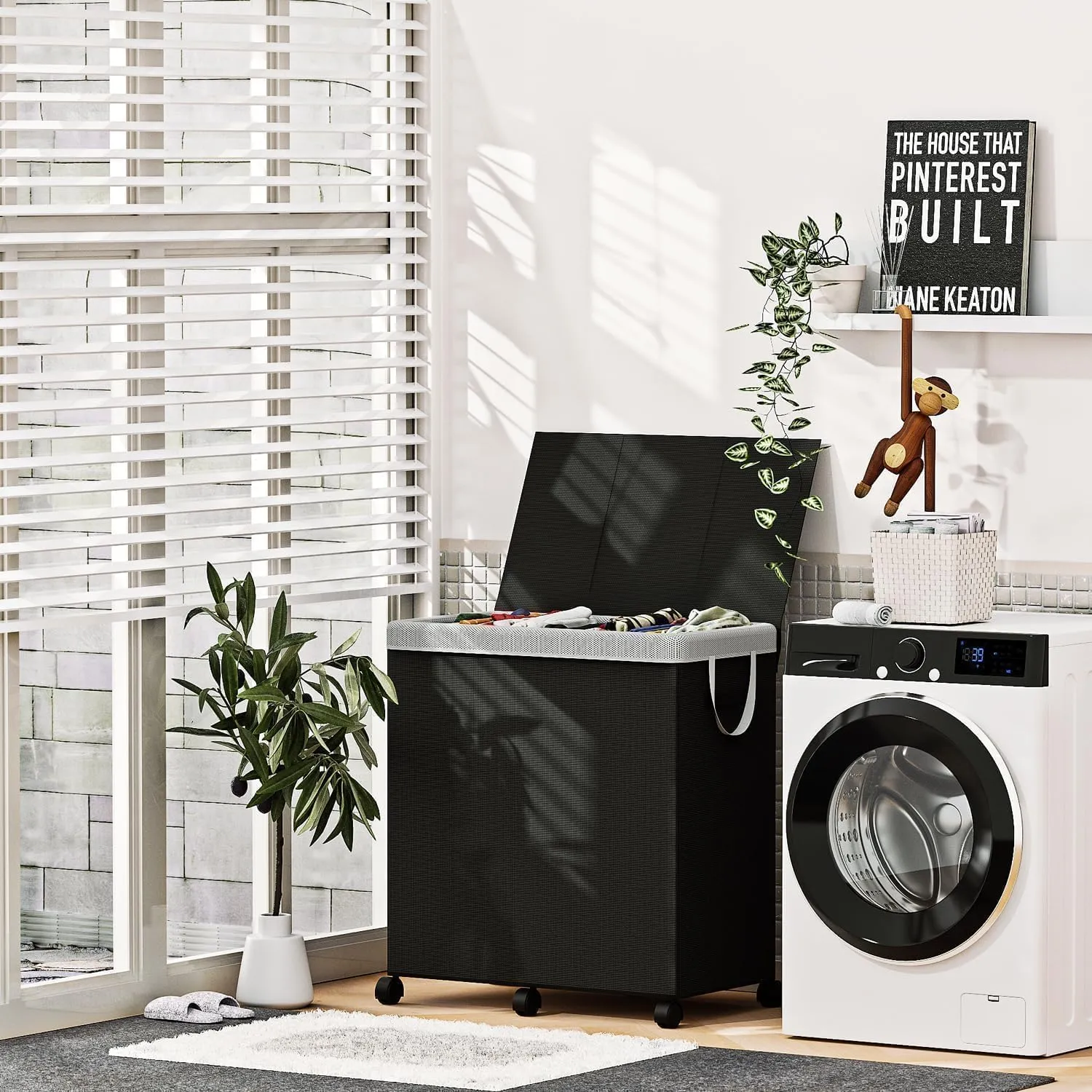180L Large Laundry Hamper 2 Compartment with Laundry Washing Bag, Laundry Basket with Lid, Metal Frame and Removable Bag Design with Wheels, Suitable for Bathroom, Dorm Room, Laundry Room