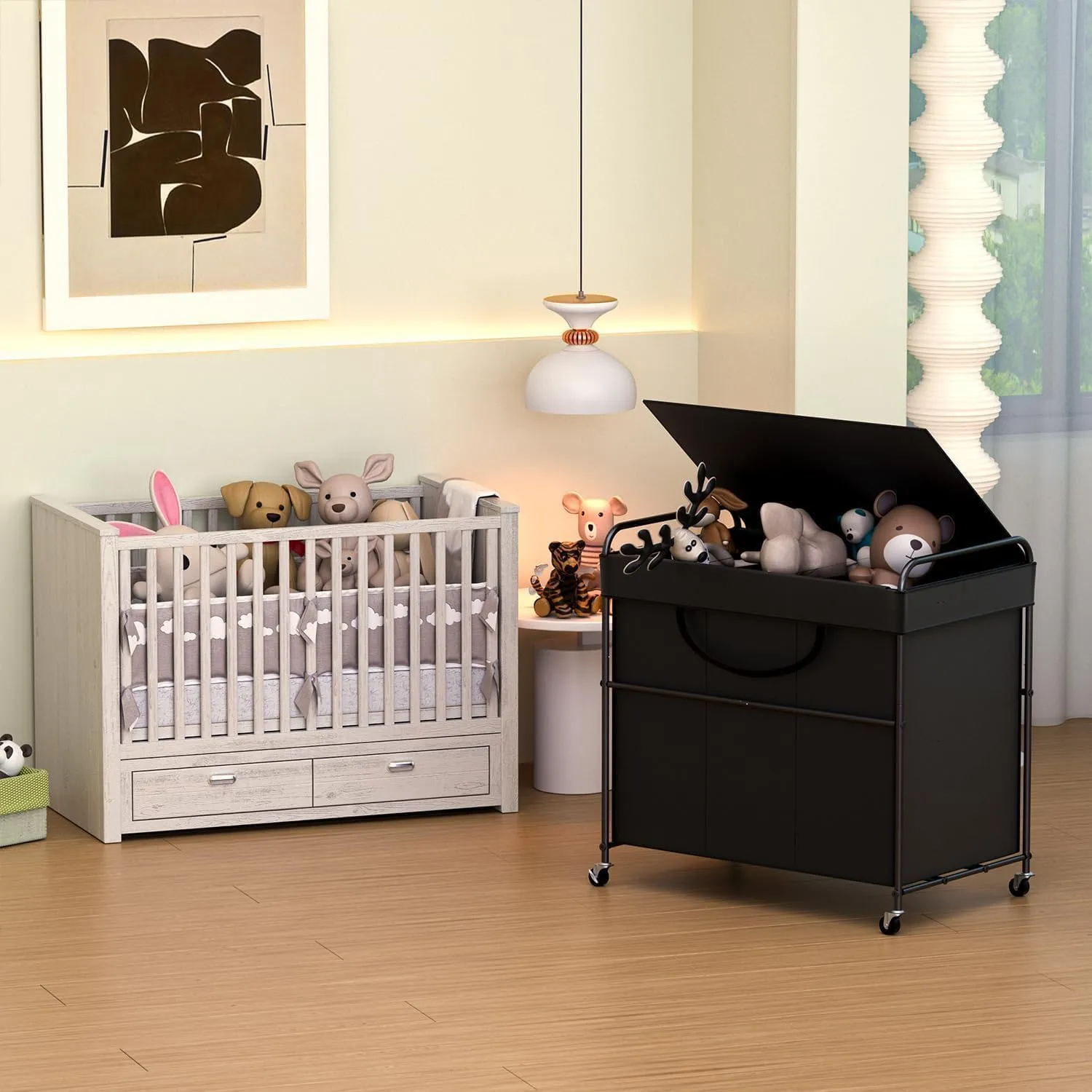 180L Large Laundry Hamper, 3 Compartment Laundry Basket with Lid, Removable Bag & Metal Structure with Industrial Wheels, Suitable for Bathroom, Dorm Room, Laundry Room (Black, 180L)