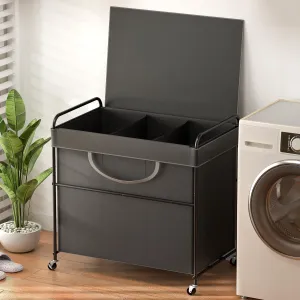 180L Large Laundry Hamper, 3 Compartment Laundry Basket with Lid, Removable Bag & Metal Structure with Industrial Wheels, Suitable for Bathroom, Dorm Room, Laundry Room (Grey, 180L)