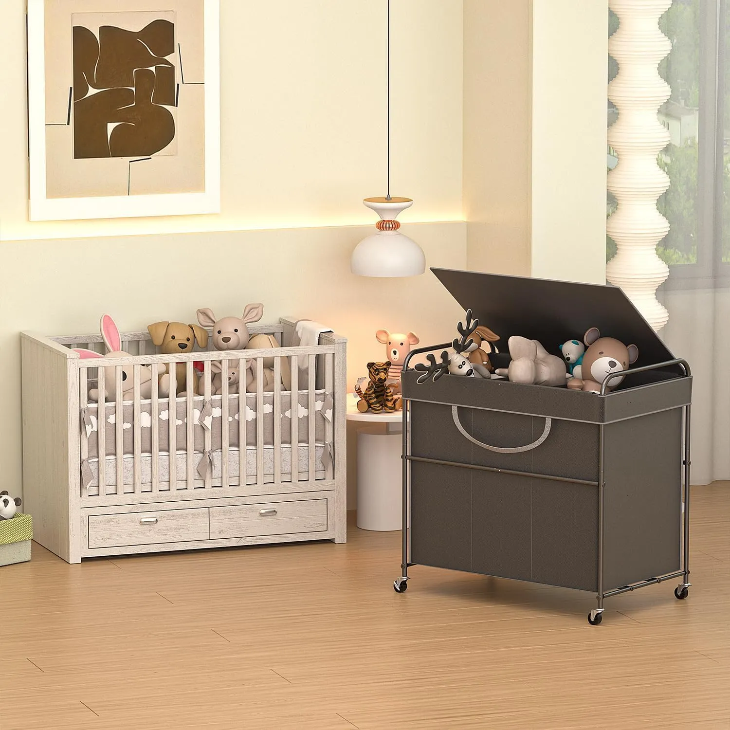180L Large Laundry Hamper, 3 Compartment Laundry Basket with Lid, Removable Bag & Metal Structure with Industrial Wheels, Suitable for Bathroom, Dorm Room, Laundry Room (Grey, 180L)