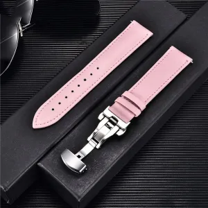 18mm 20mm 22mm 24mm Watch Band Genuine Cow Leather Watch Strap with Butterfly Buckle Bracelet Green Red Blue White Watchband (Color : Red Size : 24mm) (22mm)