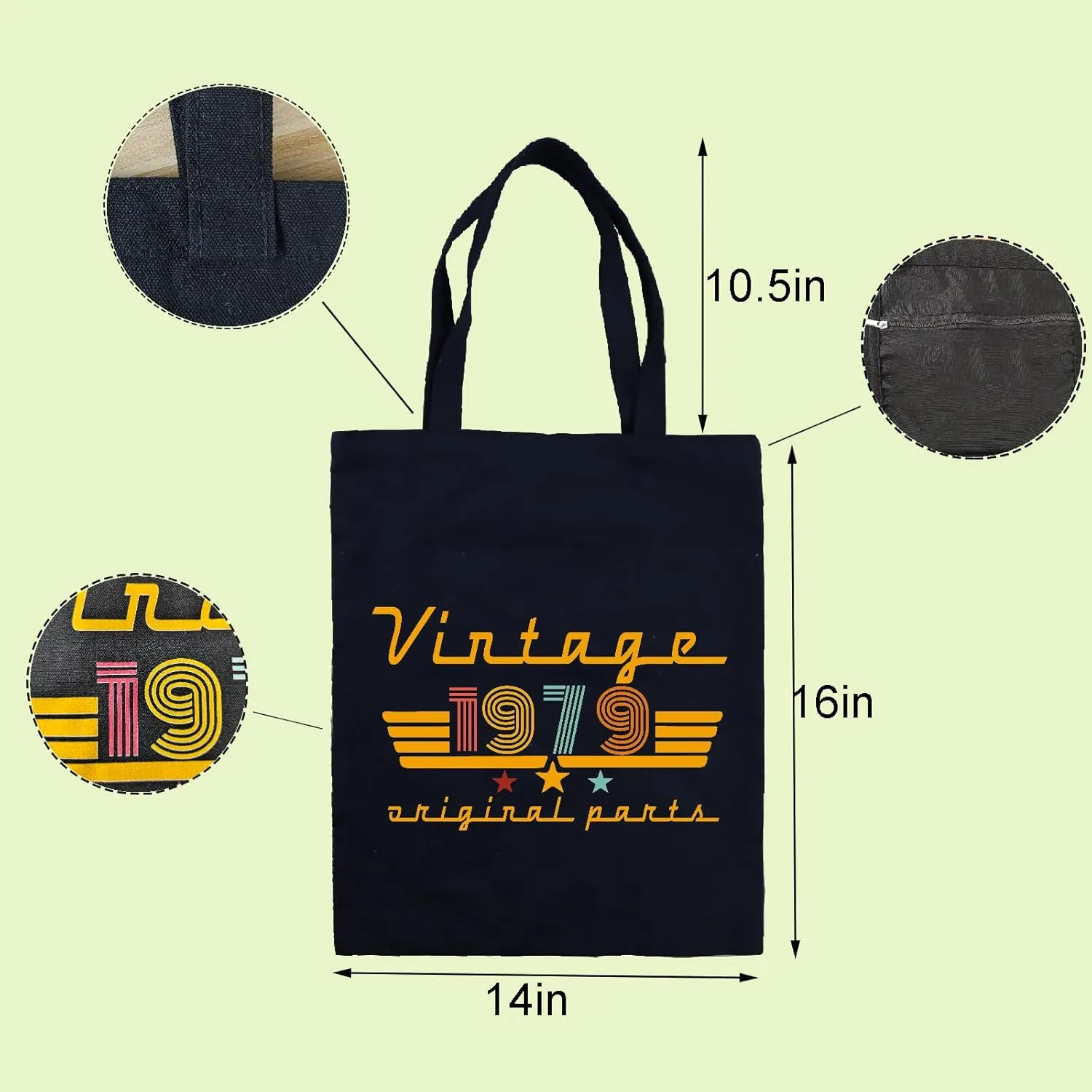 1970 1971 1972 1973 1974 1975 1976 1977 1978 1979 Birthday Gifts for Women, Reusable Canvas Tote Bag for Traveling