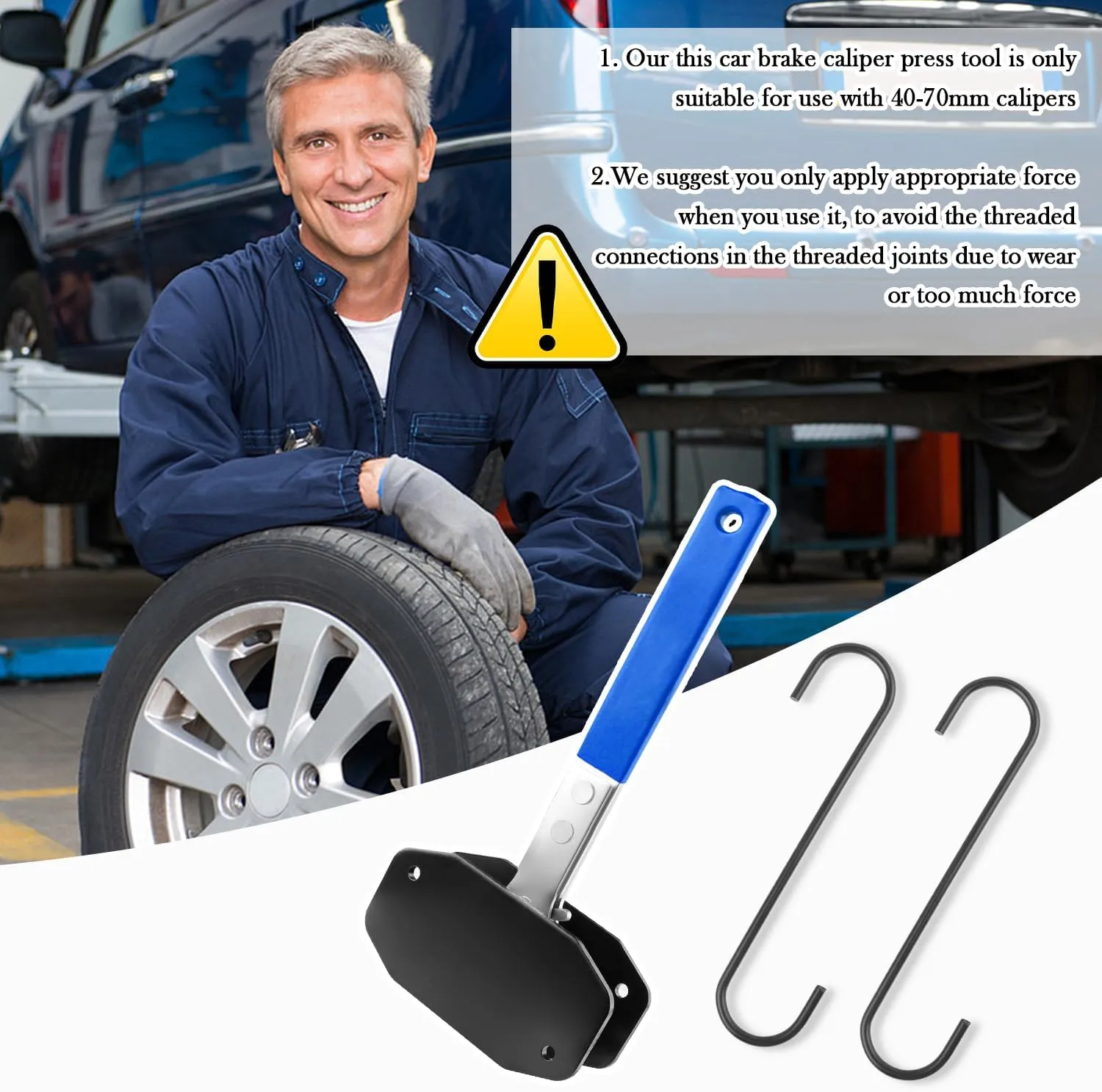 1PC Brake Caliper Compression Tool 2PCS Caliper Hanger,360° Swing Brake Caliper Tool for Brake Pad Replacement,Heavy Caliper Piston Compressor Tool Car Tools for Vehicles ( 2 Caliper Hangers/Blue)