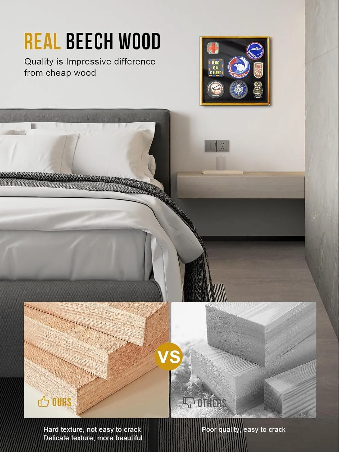 1TG Concealment Furniture, Concealment Shelf Wall Mounted Hidden Storage Box Compartment Furniture Hidden Shelf Wooden Picture Photo Frame with Patches Display Panel(Yellow Brown)
