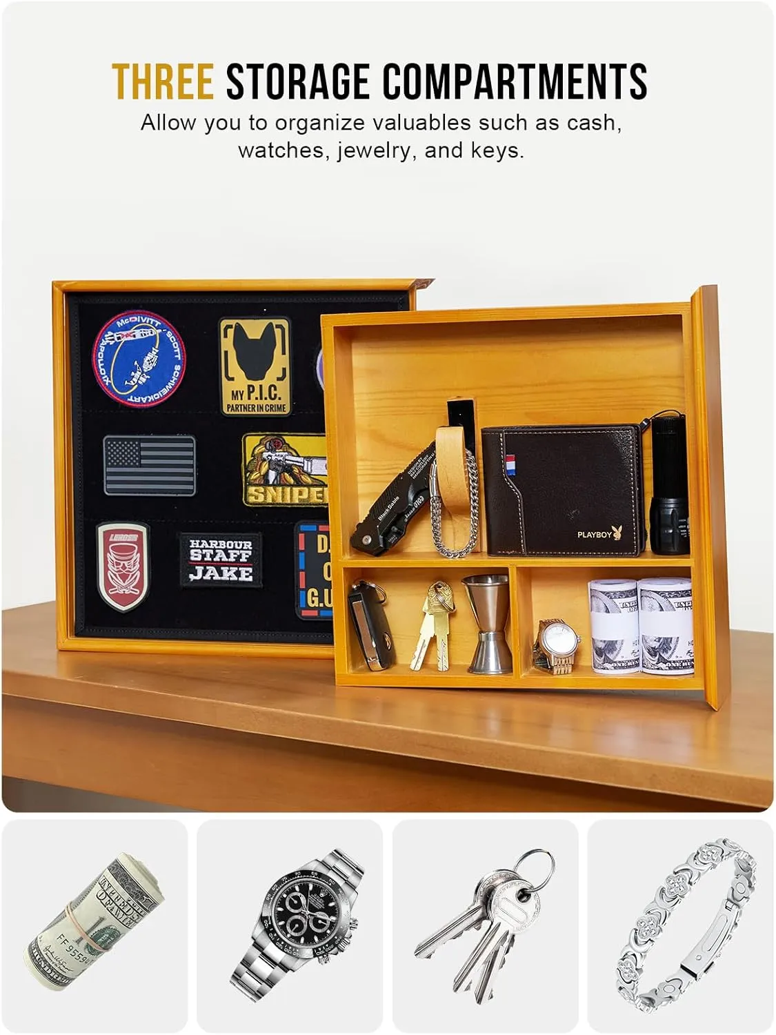 1TG Concealment Furniture, Concealment Shelf Wall Mounted Hidden Storage Box Compartment Furniture Hidden Shelf Wooden Picture Photo Frame with Patches Display Panel(Yellow Brown)